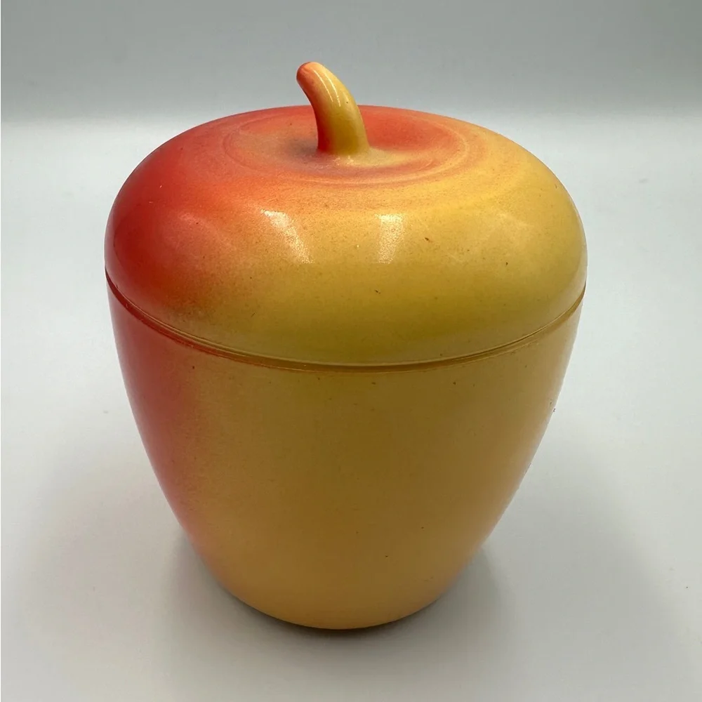 Vtg Hazel Atlas Red & Yellow Milk Glass Apple  Jam Jelly Jar Sugar Bowl W/  Lid